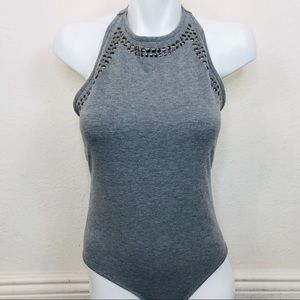 Topshop Gray Studded Bodysuit Size 10